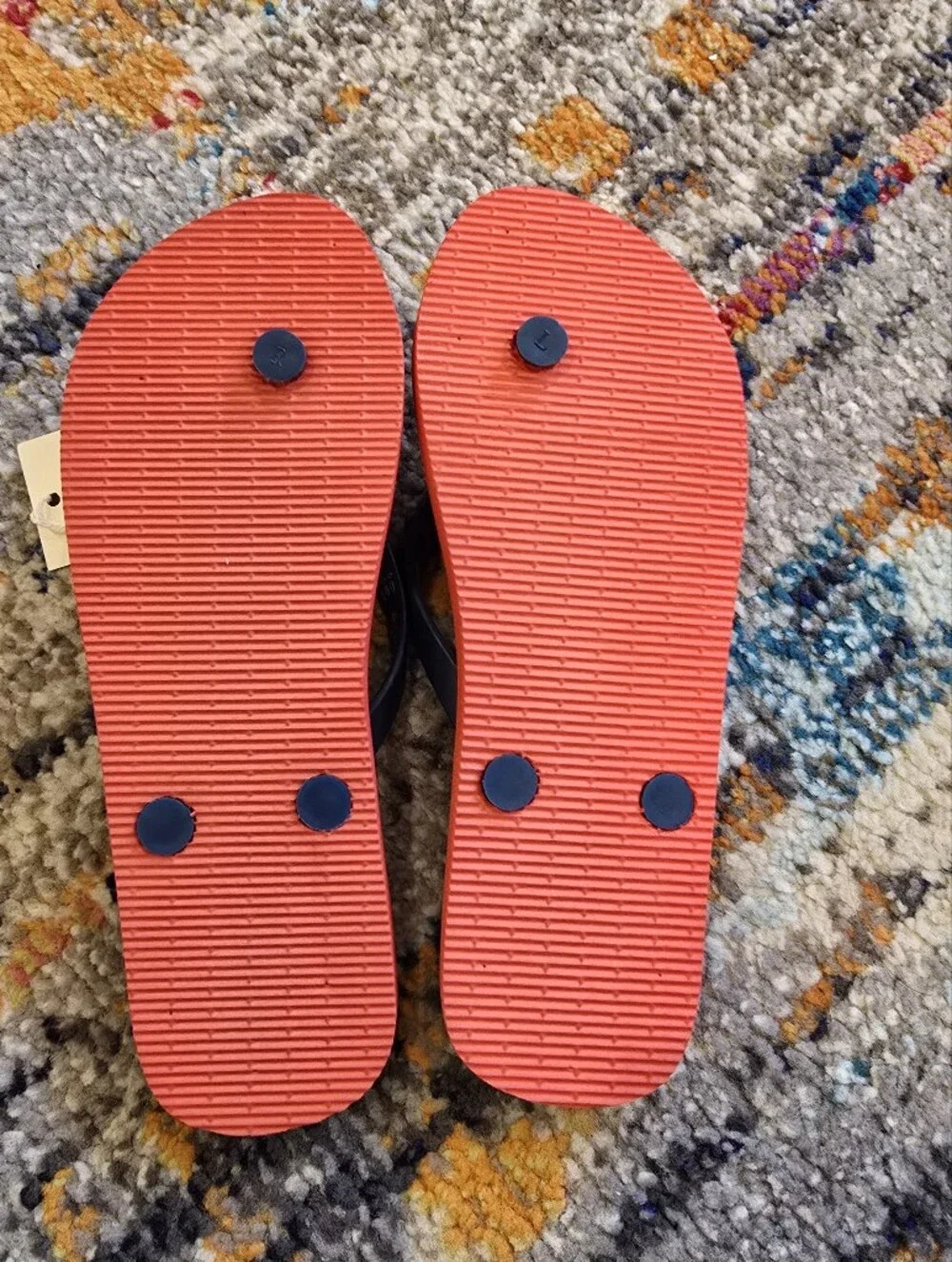Brand New Mini Boden Striped Coral & White Flip Flops with Shark Accents